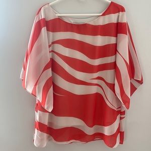 Women’s White and Coral Blouse: Women’s Large